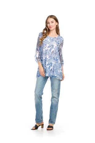 PT-16030 - TROPICAL PRINT MESH SEQUIN LAYERED BLOUSE  - Colors: AS SHOWN - Available Sizes:XS-XXL - Catalog Page:57 